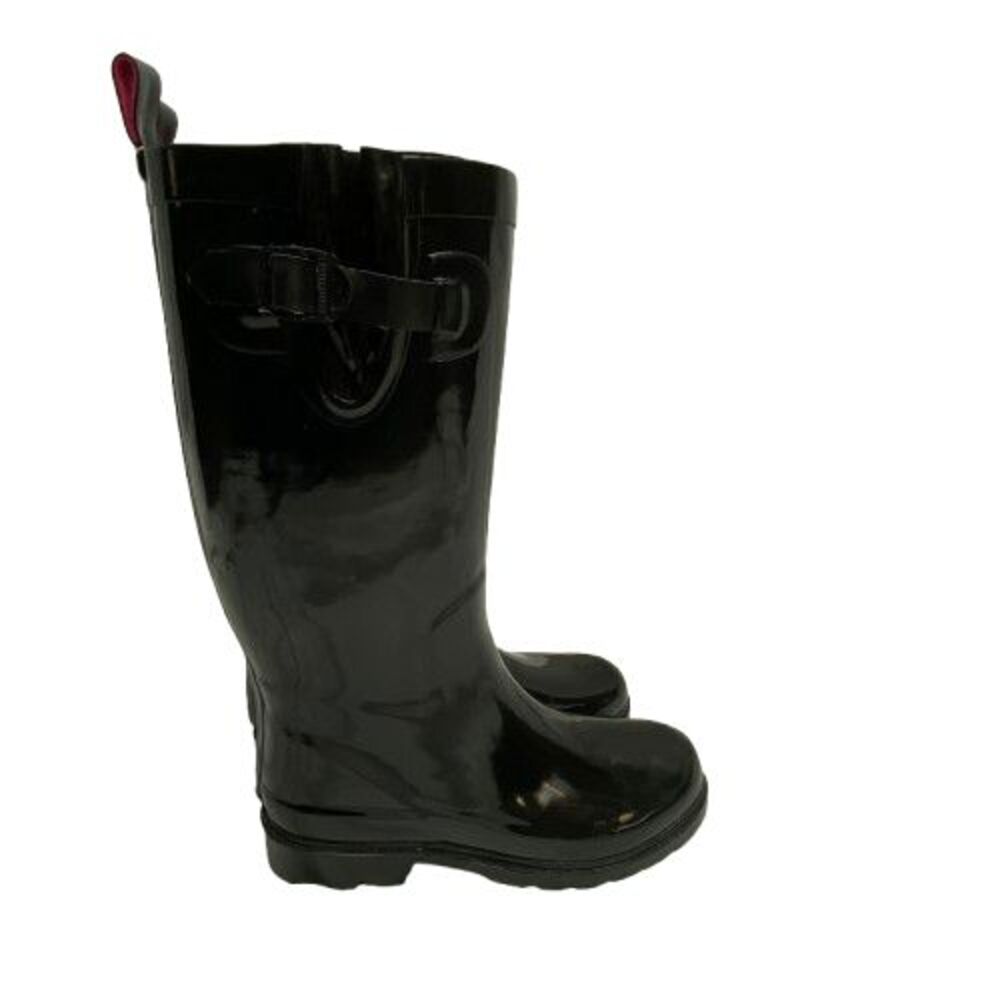 Capelli‎ NY Womens Tall Rain Boots 7 Black Rubber Shiny Outdoor Fisherman Preppy
